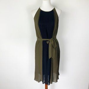 Madewell 6 Pleated Dress Army Green Black Tie